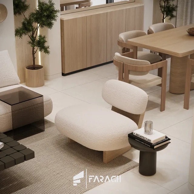 Japandi living space visualization