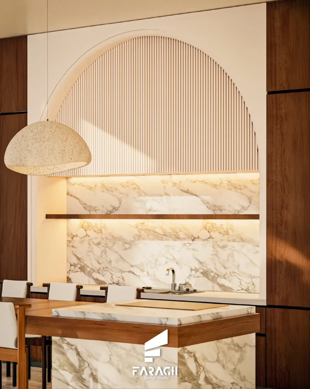 Wood & Marble Kitchen architectural visualization